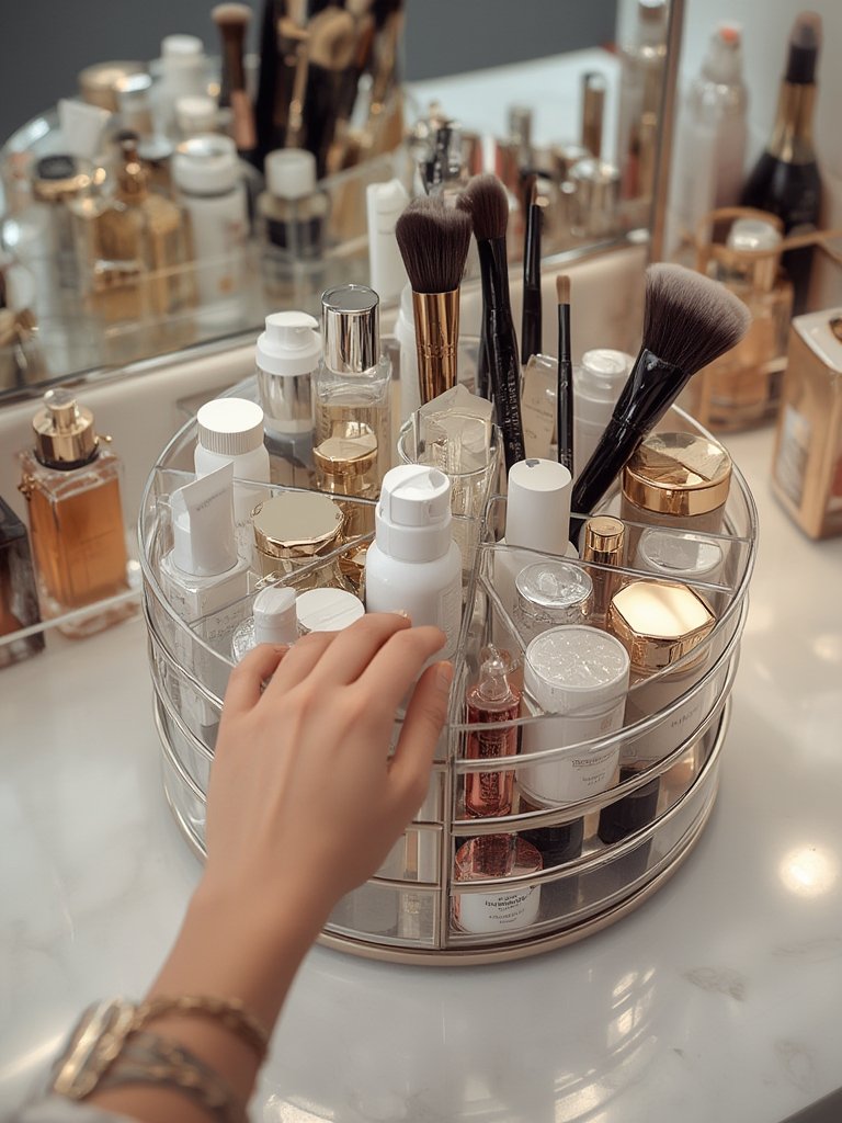 makeup organizer in action